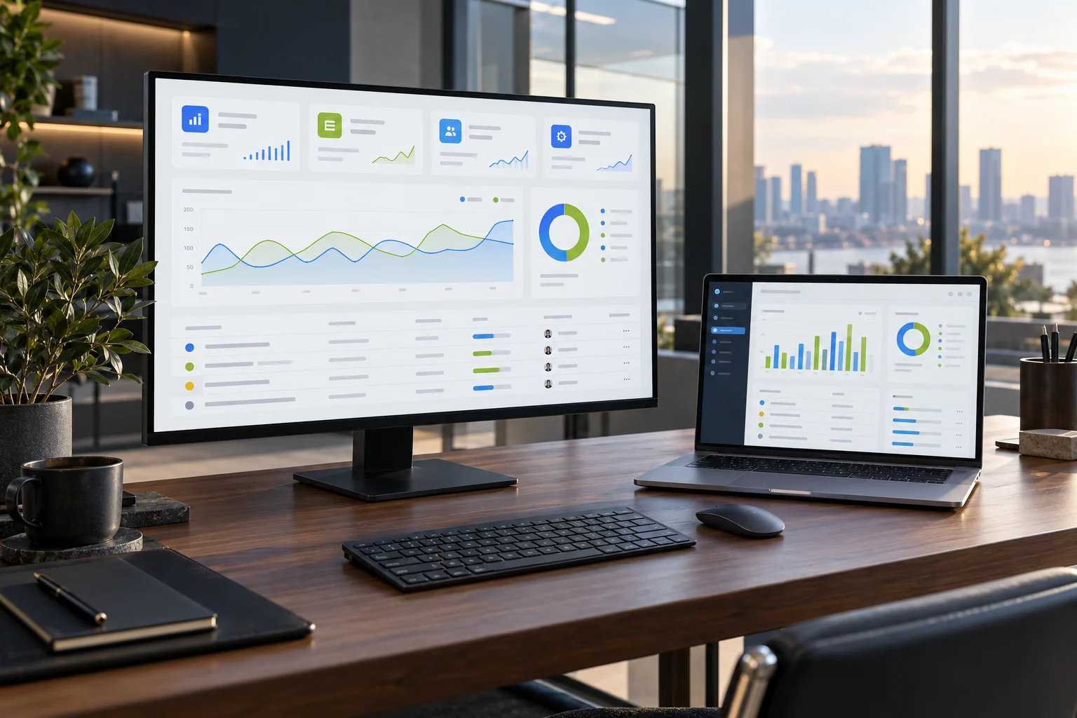 PC e notebook con interfacce illustrative di un gestionale aziendale